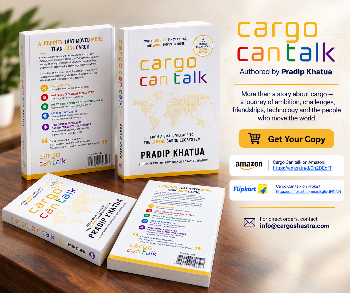 Cargo Can Talk book — front, back and spine covers by Pradip Khatua